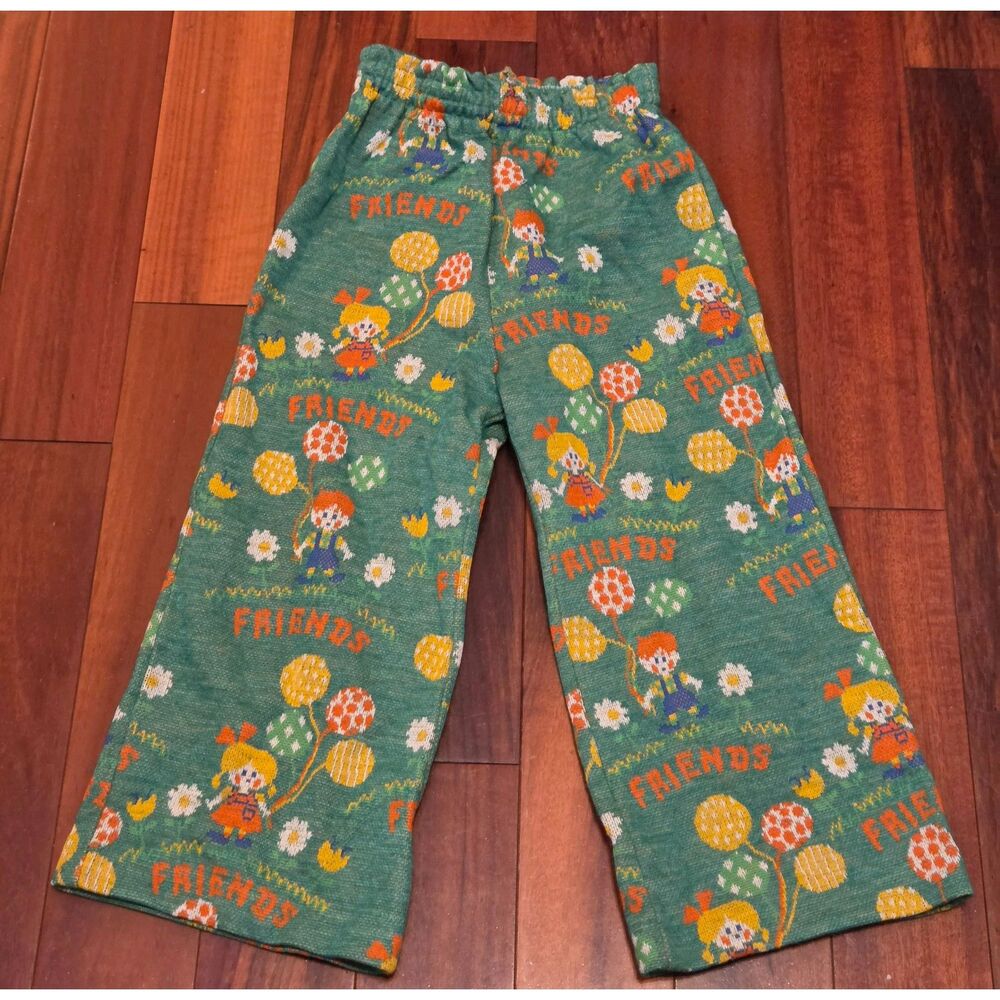 Vintage Carter's 3T Green Yellow Bell-Bottom Flare Pants Clown Balloon